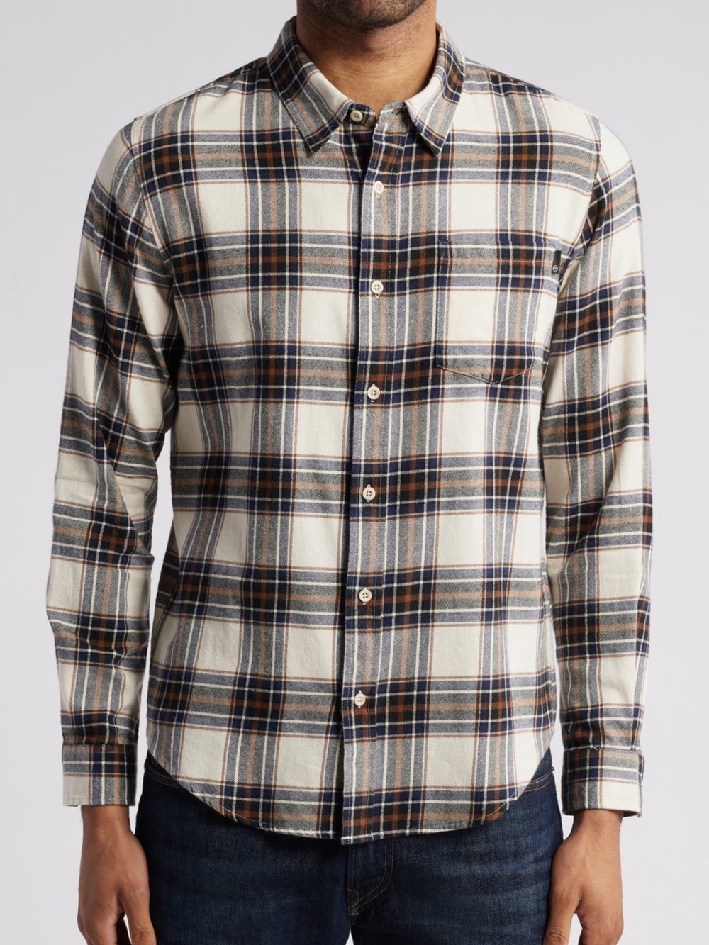 AG Men’s Small Aiden Plaid 100% Cotton Flannel Button-Up Shirt NWT Cream/Navy